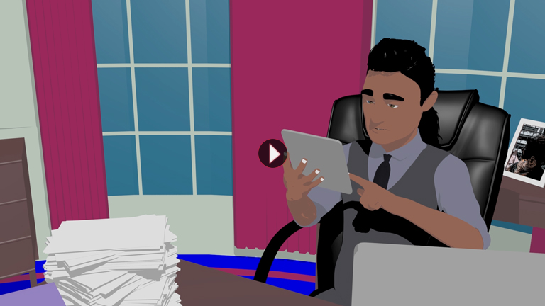 HRS01 cartoon boss is using ipad