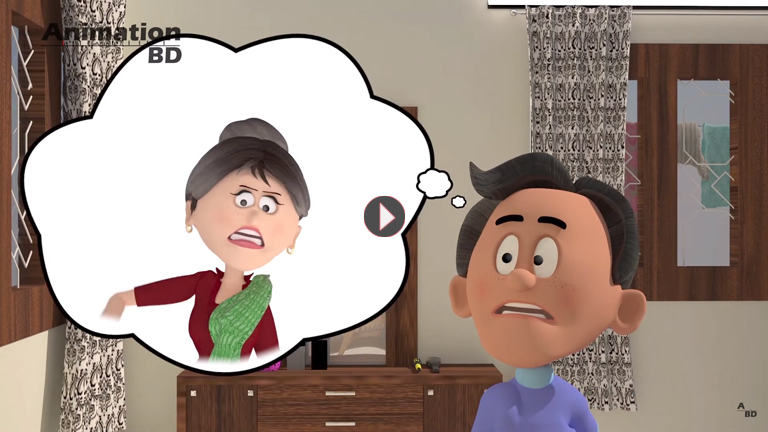 Molfix01 3d cartoon husband seeing wife in thought bubble