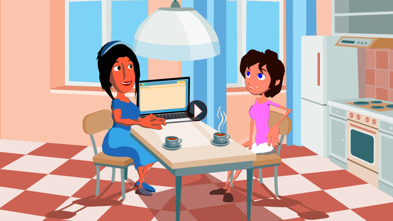 karewell 2 cartoon female characters sitting on table